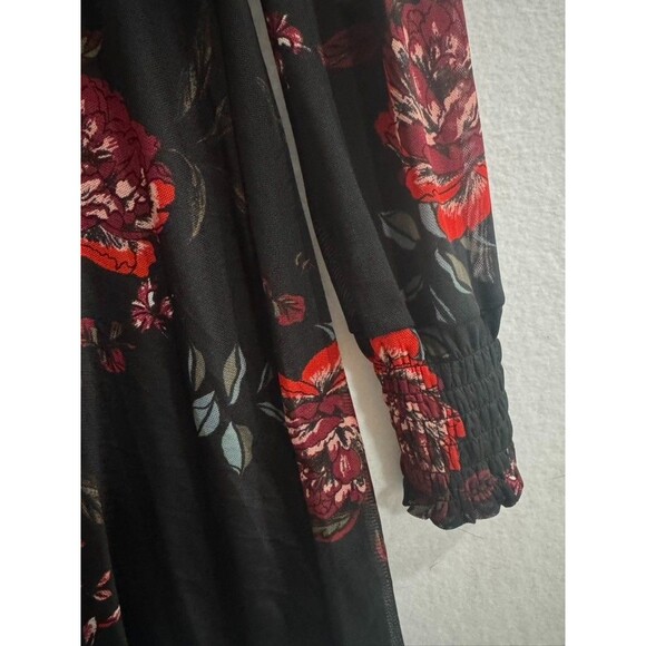 American Rag Black Red Floral Mini Dress Sheer Long Sleeve Boho Romantic Size S - Picture 5 of 14